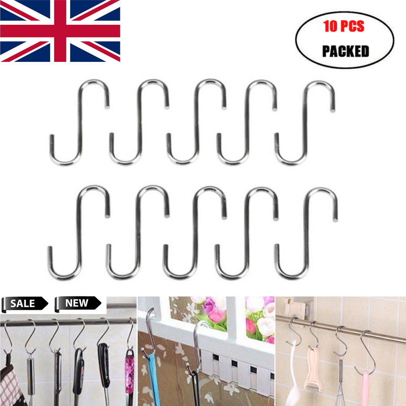 Heavy Flat S Hook, stainless steel wire secured s-shaped hanger kitchen ...