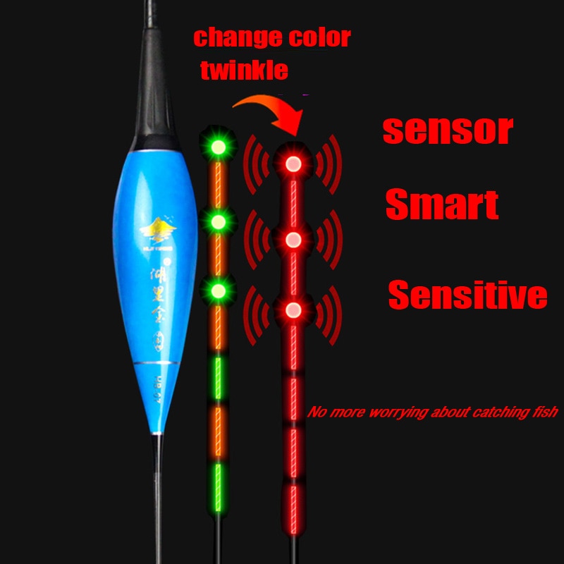 HLJFISHING-flotador eléctrico de pesca con Sensor de gravedad, cebos de pesca integrados IC inteligentes, con antena que cambia de Color, flotador luminoso LED