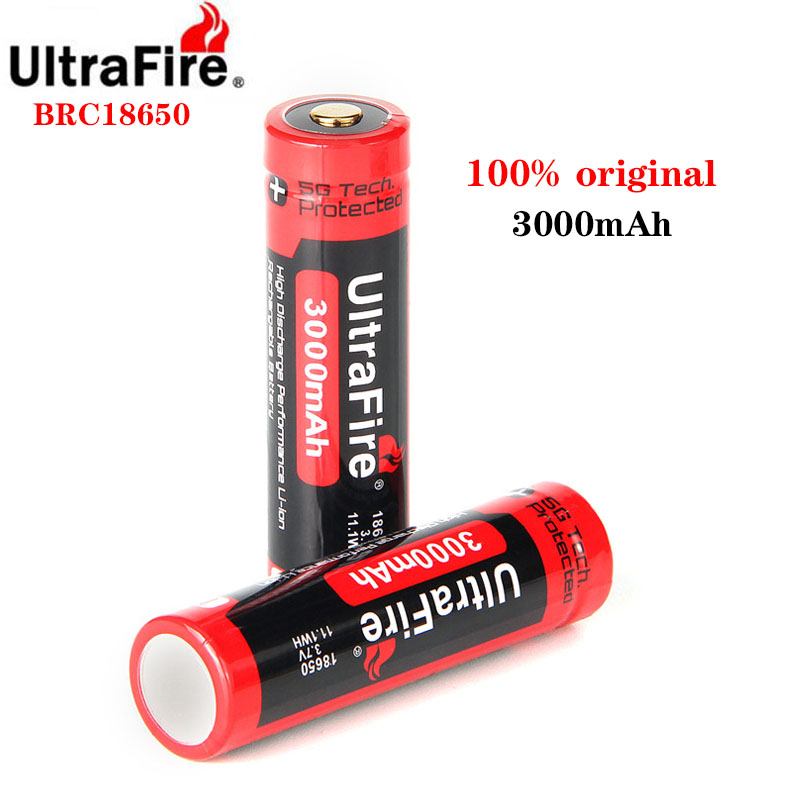 100%  ultrafire originale batterier 3.7v 3000 mah reel kapacitet li-ion genopladelige 18650 batterier til lommelygte legetøj (med pcb)
