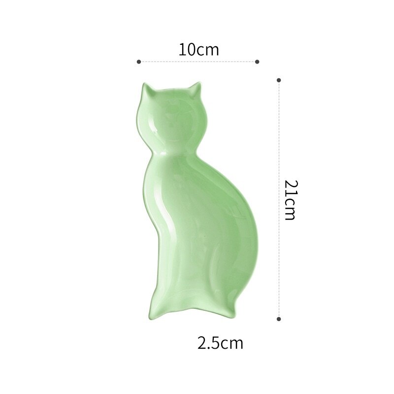 Cartoon Cat Plate Ceramic Dishes Cute Animal French Fries Snack Plate Dim Sum Plate Sushi Snack Breakfast Plate: Green Cat