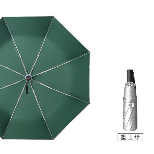 Parasol Fully-Automatic Umbrella Women 3 Folding Uv Large Outdoor Umbrella Rain Silver Garden Regenschirm Rain Gear EB50YS: Black Jade Green