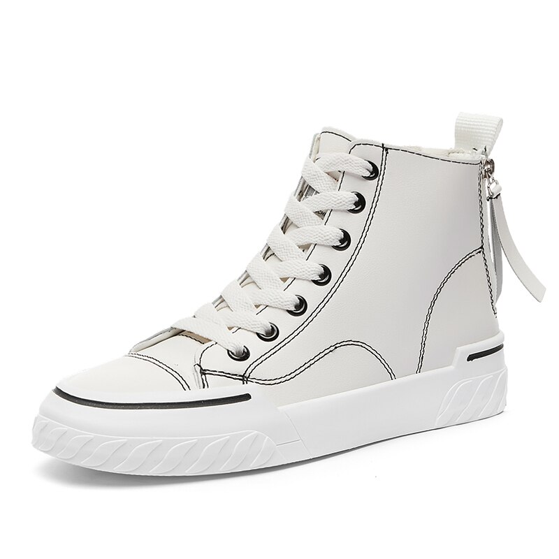 Herfst effen dames high-top skateboardschoenen klassiek wit zwart comfortabele platte schoenen