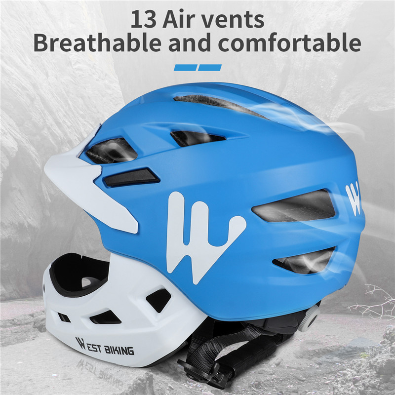 Casco WEST BIKING chico protección de cara completa montaña MTB Casco de bicicleta de carretera desmontable niños deportes casco de seguridad ciclismo