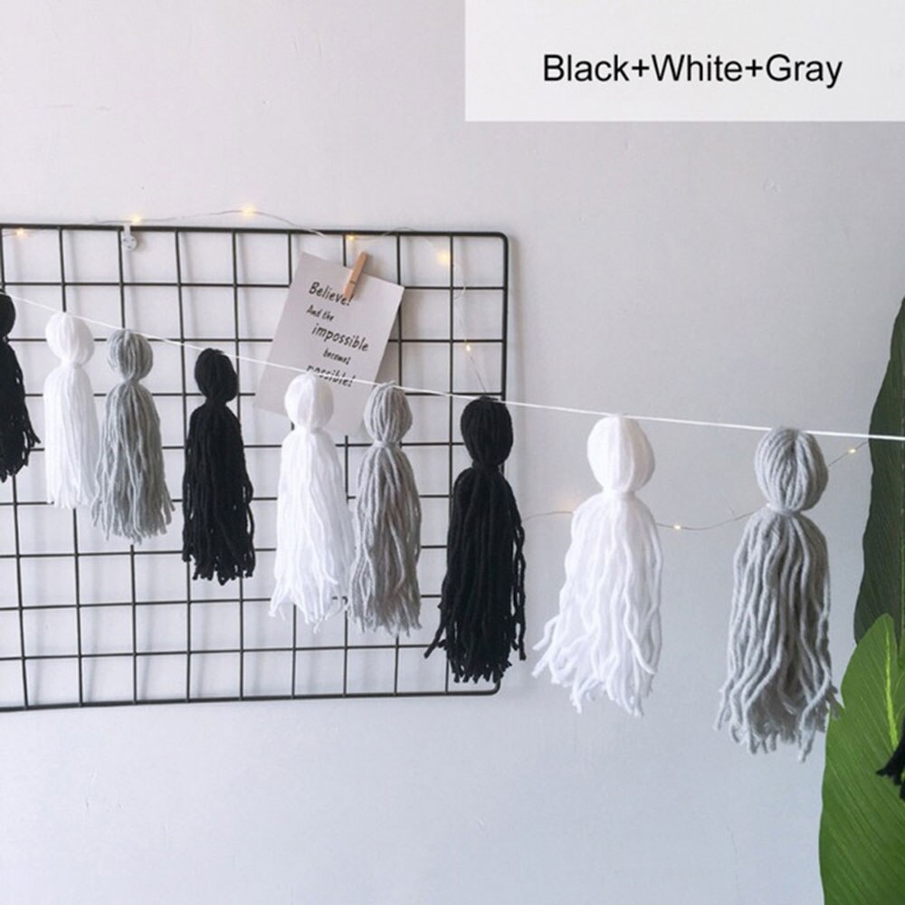 1Set Mixed DIY Wool Tassel Garland String Tassels Wall Handmade Hanging Ornaments Children Rooms Kids Birthday Party Home Decor: D