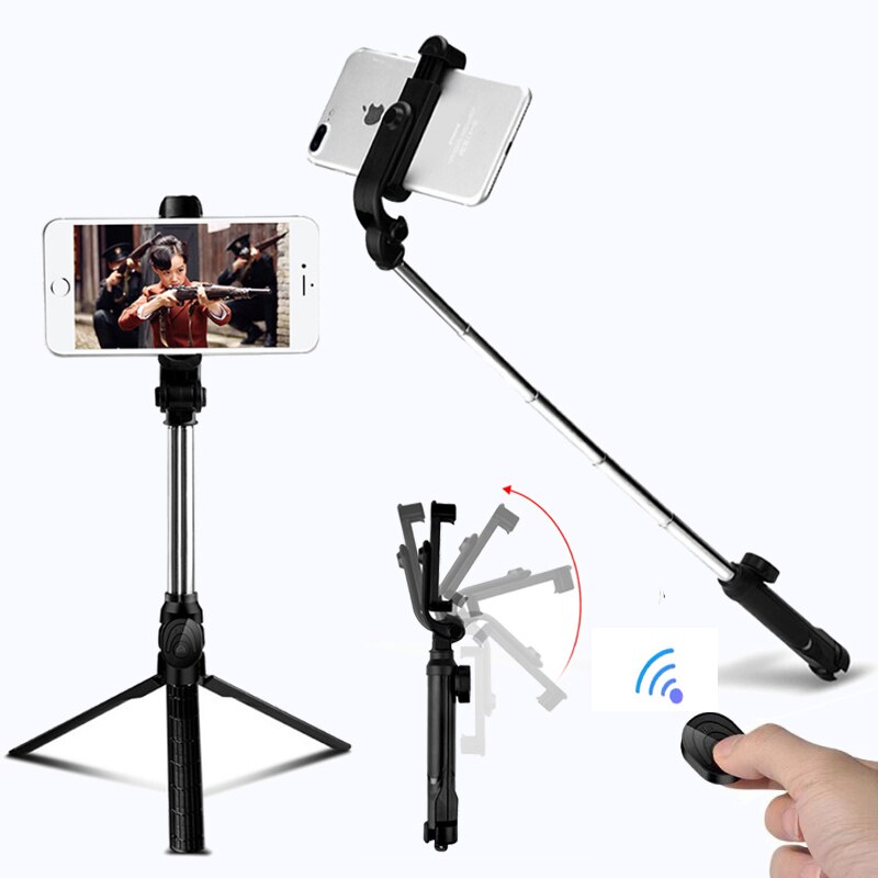 Trådløs bluetooth selfie stick stativ foldbar håndholdt monopod 360 rotation telefonstativ til iphone 12 foto mobil smartphone