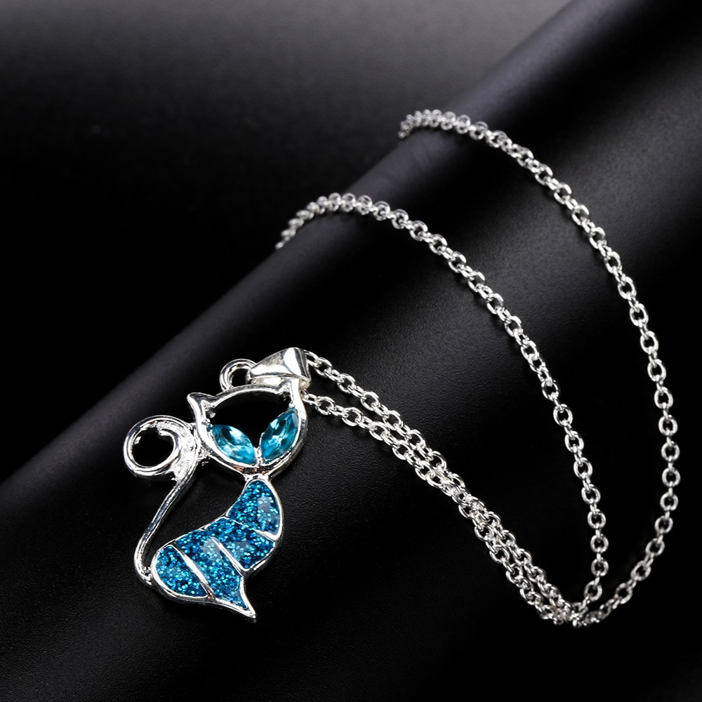 1pc Cute Cat Pendant Blue Opal Necklace Women's Animal Jewelry Trendy Jewelry for Women