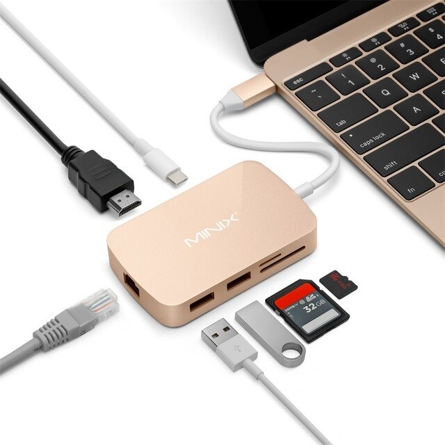 MINIX NEO C XGR HDMI-compatible Output Multiport Adapter Type C Hub With Power For Charging USB-C: Gold