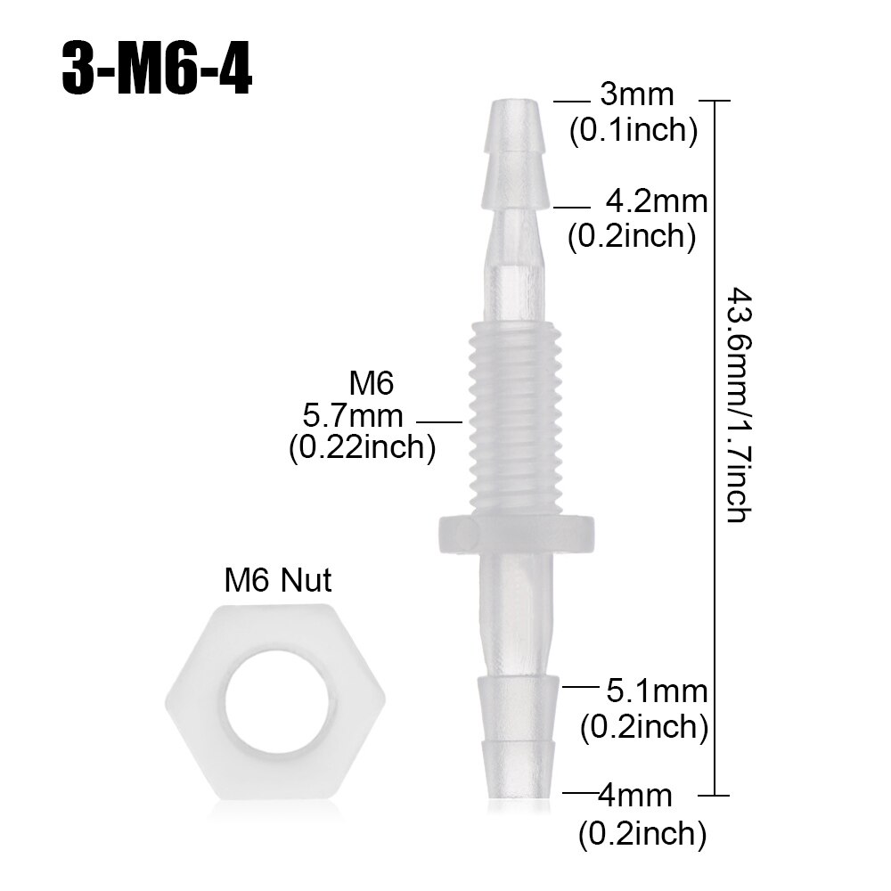 5pcs M6~M10 Thread Hex Nut PP Straight Garden Water Connectors Aquarium Fish Tank Adapter Air Pump Hose Fittings Pagoda Joints: 3-M6-4