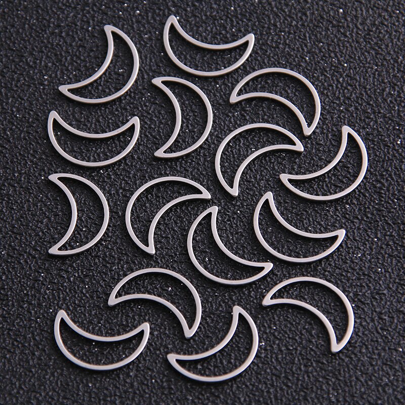 15Pcs 3 Size Moon Charm Rvs Hanger Open Bezels Hollow Geperst Hars Frame Mold Bezel Diy Sieraden Maken: small