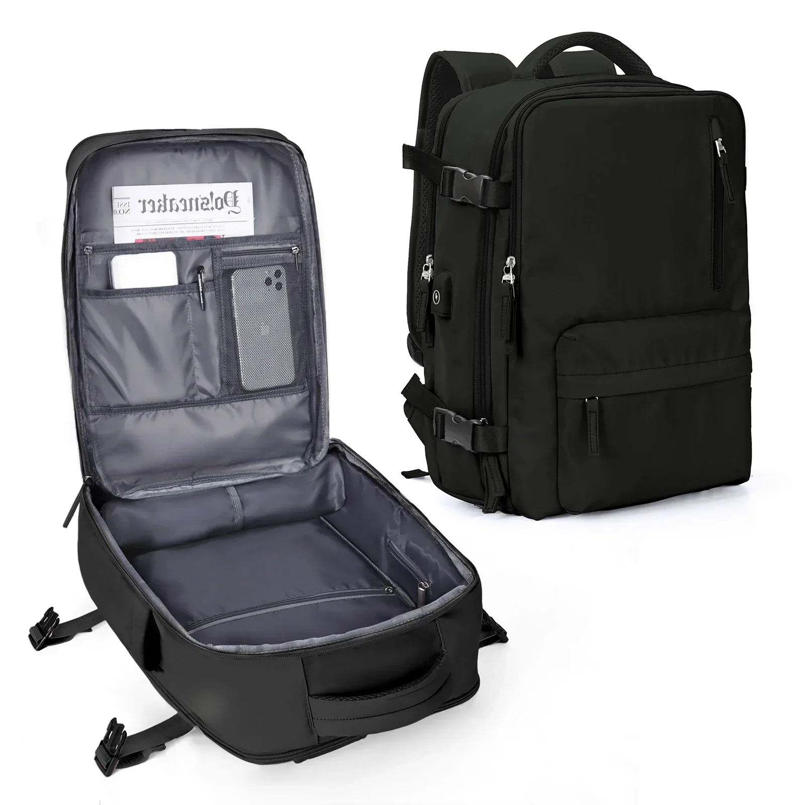 Rucksack 40x30x20 Flugzeug, Ryanair Kabine Handgepäck rucksack, Easyjet Laptop Rucksack für Flugzeug reisen, Schul rucksack: Black