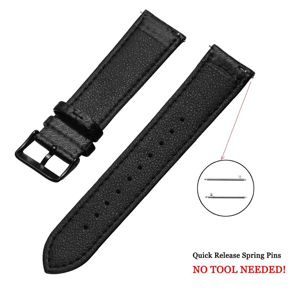 Leren horlogeband 20mm 22mm snelontgrendelingsband voor gear  s3 s2 klassieke breedte vervangende luxe zwarte koolstofvezelband