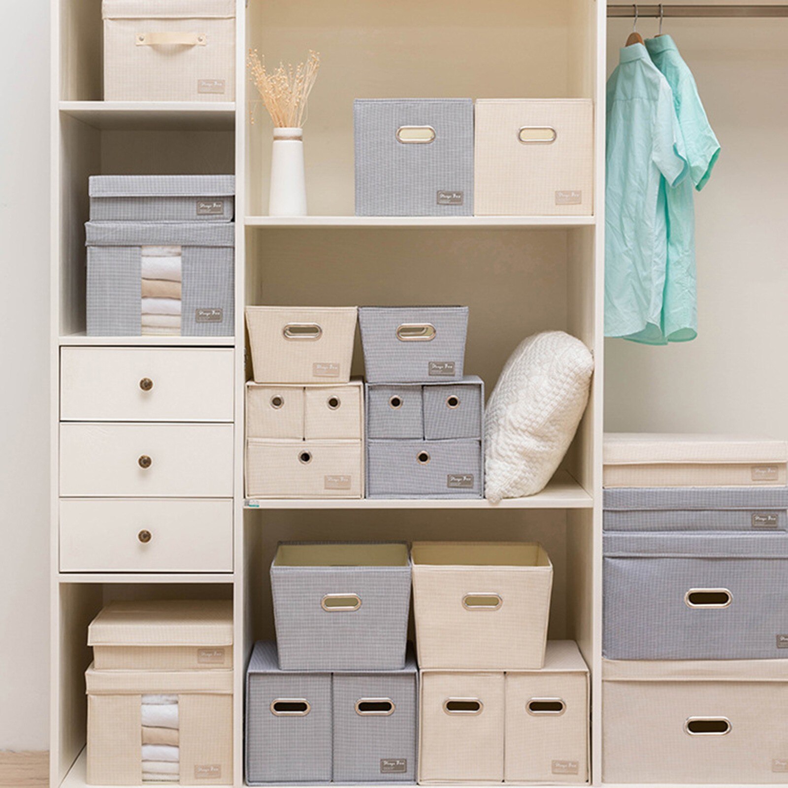 F# Foldable Storage Box Large-capacity Rectangular Organization Linen Fabric Boxes For Storage Clothes Organizador Zippe Box