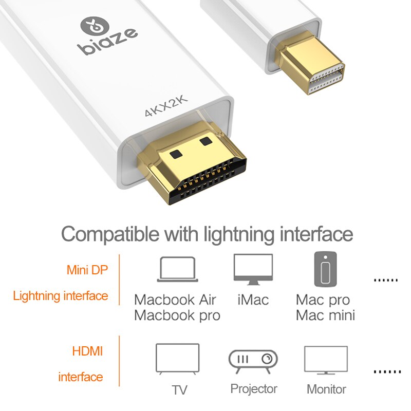 Biaze 4K MINI Displayport DP to HDMI Adapter 1.8M 3M Display Port Converter For Laptop Projector Displayport to HDMI Thunderbolt