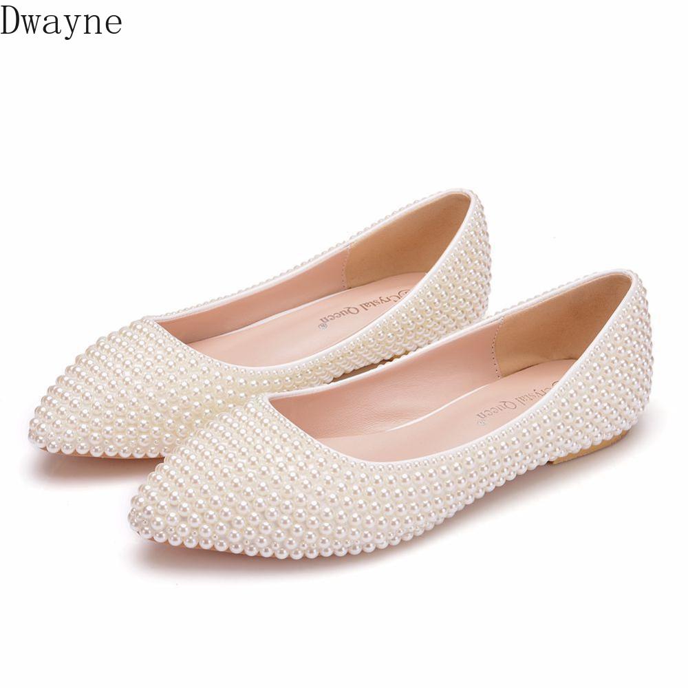 Witte kralenketting voor bruid en bruidegom, temperamentvolle schoenen, handgemaakte parels, casual schoenen, grote maten damesschoenen 41,42,43