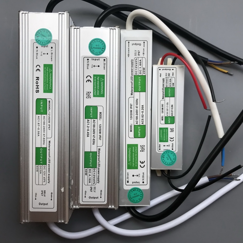 Ac 110v 220v til  dc 12v 24v vandtæt led driver 10w 20w 30w 50w 60w 100w 150w ip67 led strømadapter til udendørs brug