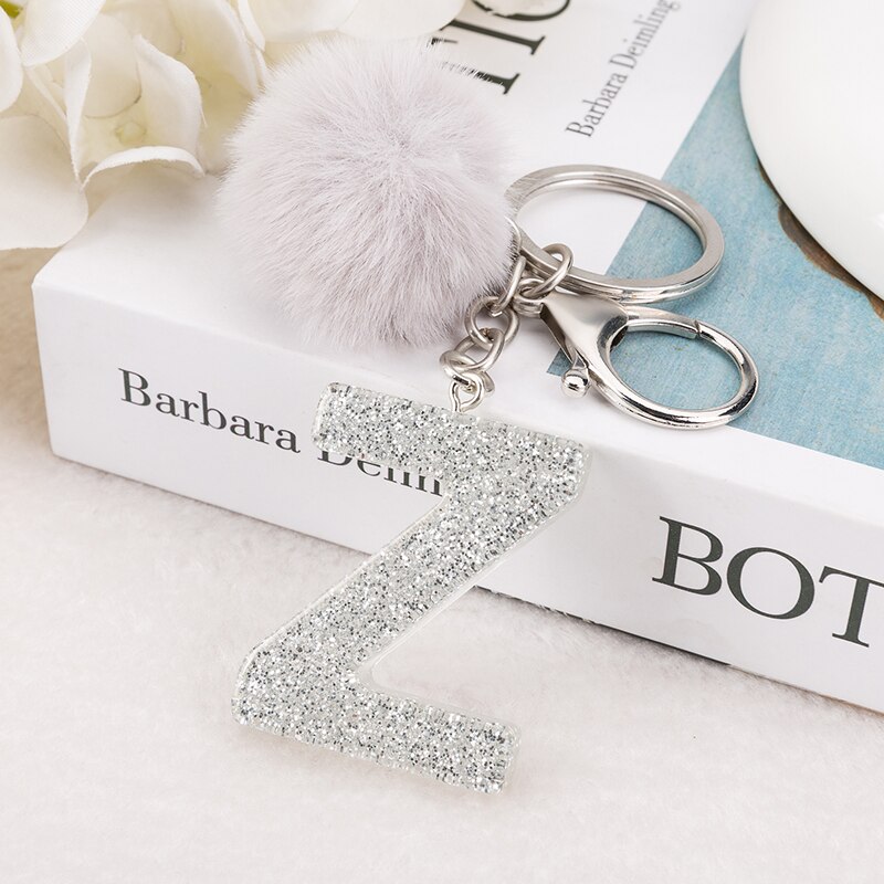 1 PC Sleutelhanger Zilver Kleur Engels Brief Sleutelhanger met Puffer Bal 26 Engels woord Glitter Hars A TOT Q Handtas bedels voor Vrouw: midnight blue
