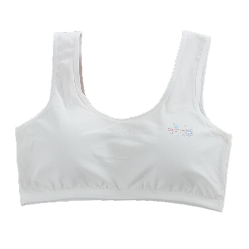 Top de algodón para chica joven, ropa interior para chico, deporte, entrenamiento inalámbrico, pubertad, sostén talla grande: Blanco
