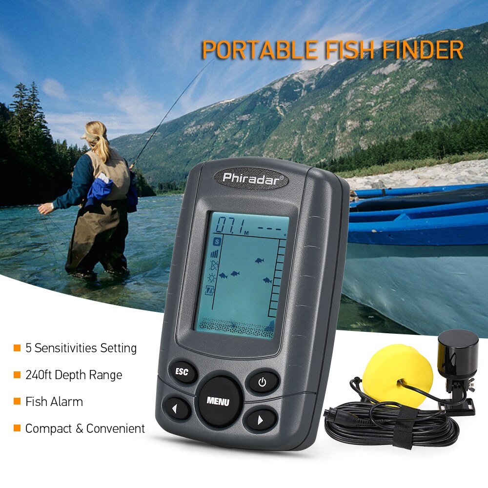 Portable 2.4 Inch LCD Fish Finder 240FT Depth Range Fishing Finder with Wired Sonar Sensor Transducer Fishing Tackle Pesca