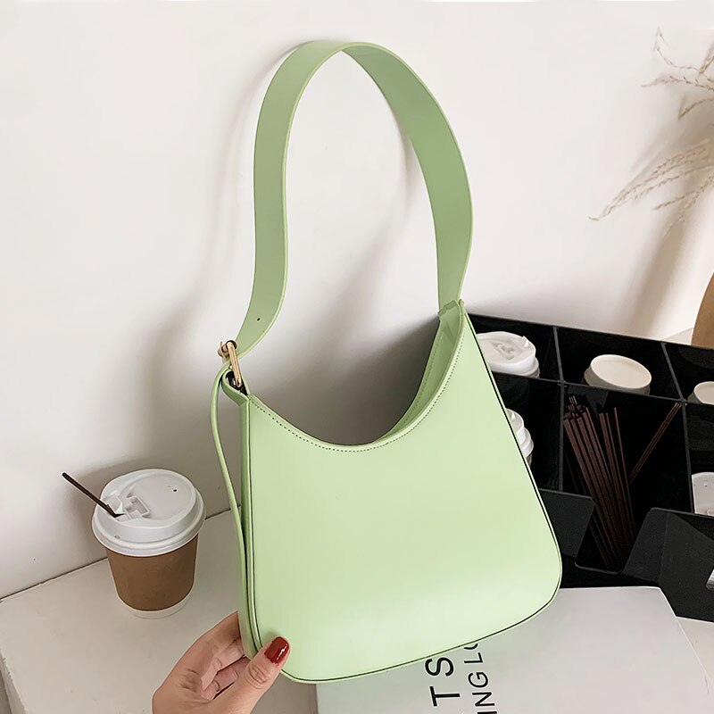 French Style Leather Shoulder Bag U Armpit Small Handbags For Women Clutch Bags Solid Color Vintage Tote Purse