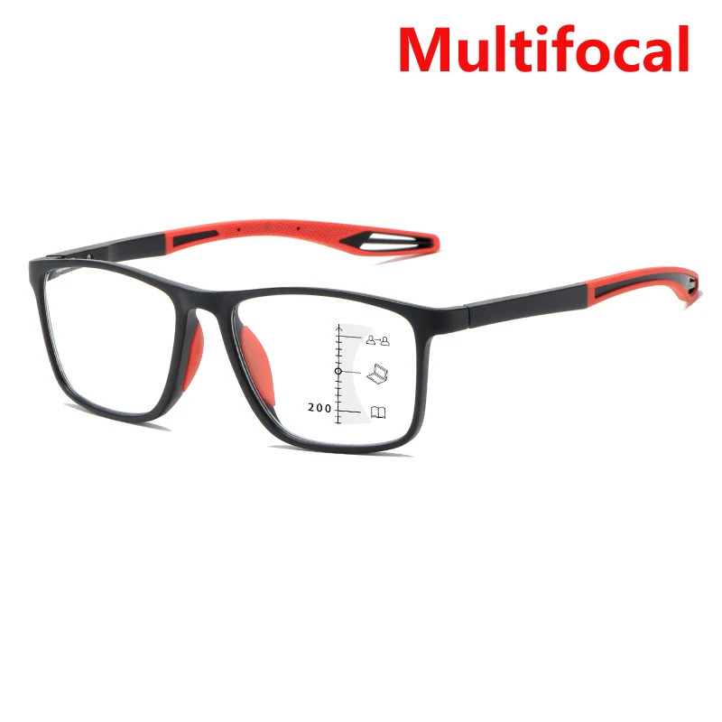 Lunettes de lecture multifocales progressives pour femmes et hommes, monture TR90, Anti-lumière bleue, sport, bifocales, presbytie, avec dioptrie: Rouge / +300