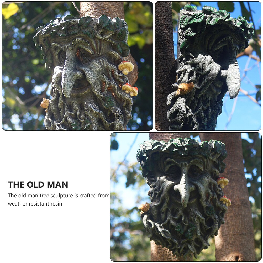 Tree Face Bird Feeder Outdoor Old Man Wild Bird Feeder Whimsical Tree Sculpture Outdoor Garden Pastoral Bird Feeder