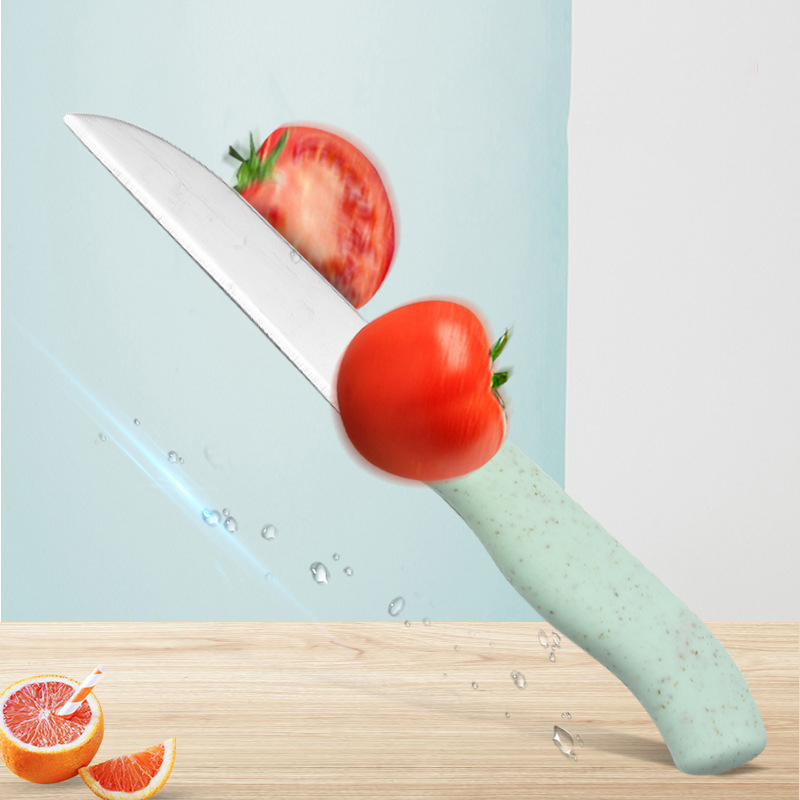 Roestvrijstalen messenset Driedelige set Tarwestro Snijplank Fruitmes Dunschiller Gecombineerd keukengereedschap