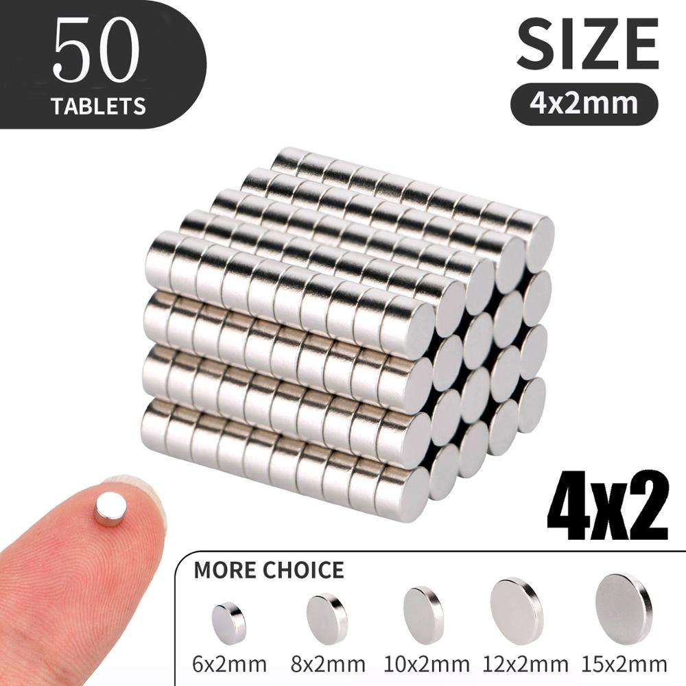 20 50 100PCS/Lot 4X2 5x2 6x1 6x2mm Magnet Small Round Magnet Strong magnets Rare Earth Neodymium Magnet: 50pcs(4X2)