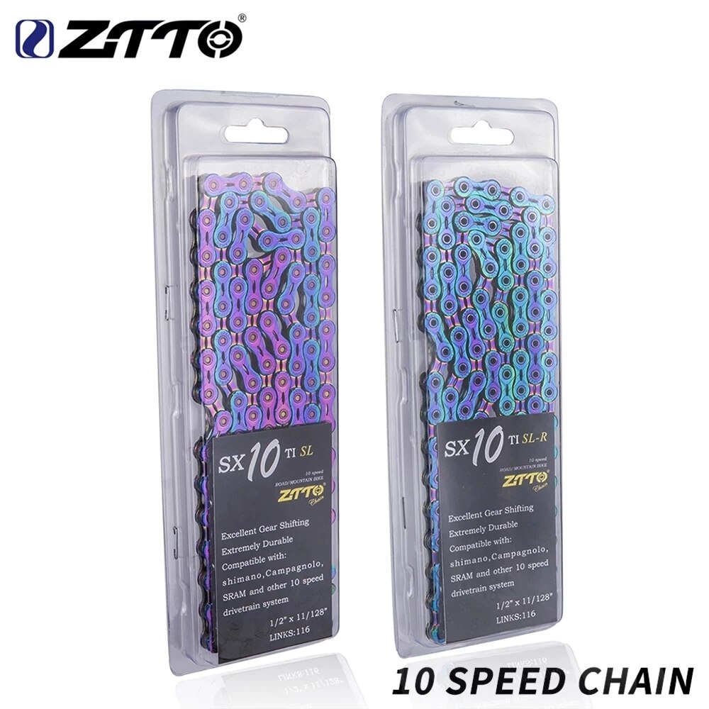 ZTTO Bike 10 speed Rainbow Chains MTB Road Bike 10S Durable Chains Master link Rainbow EL SLR chain for Mountain Road Bike