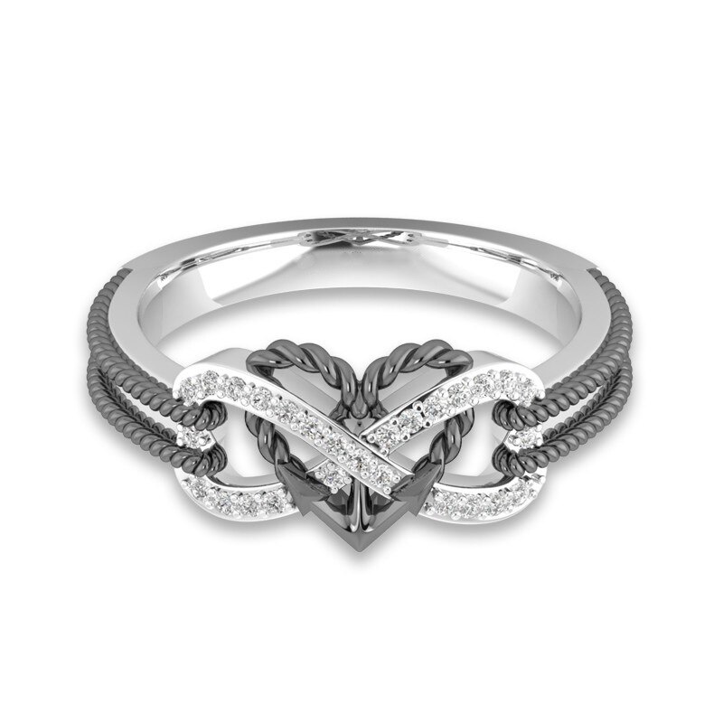Marcatsa Anker Touw Brief 8 Verlovingsring Dubbele Kleur hartvormige Infinity AAA Zirconia Trouwringen voor Vrouwen: 10 / silver