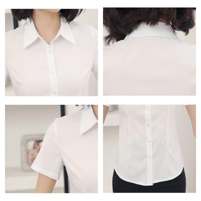 Camisa blanca blusa, camisas para mujer, blusas para mujer, camisas de trabajo de manga corta, Tops, de oficina para mujer, camisa rosa elástica OL 5XL ropa mujer verano 2022 blusas de mujer bonitas y baratas