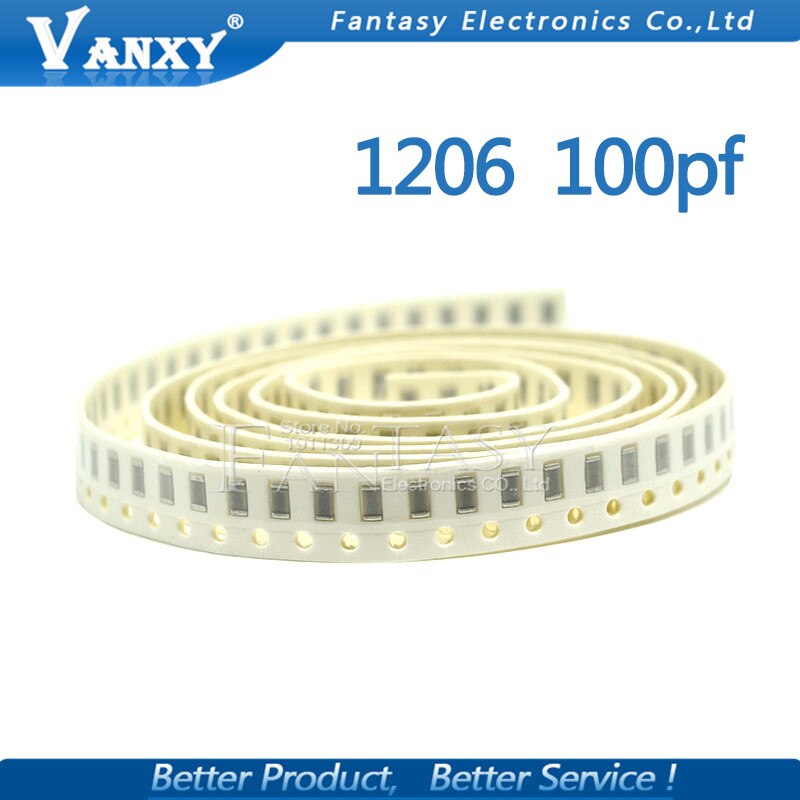 100 Uds 100PF NPO Error 5% 50V 1206 100P 0.1NF smd condensador
