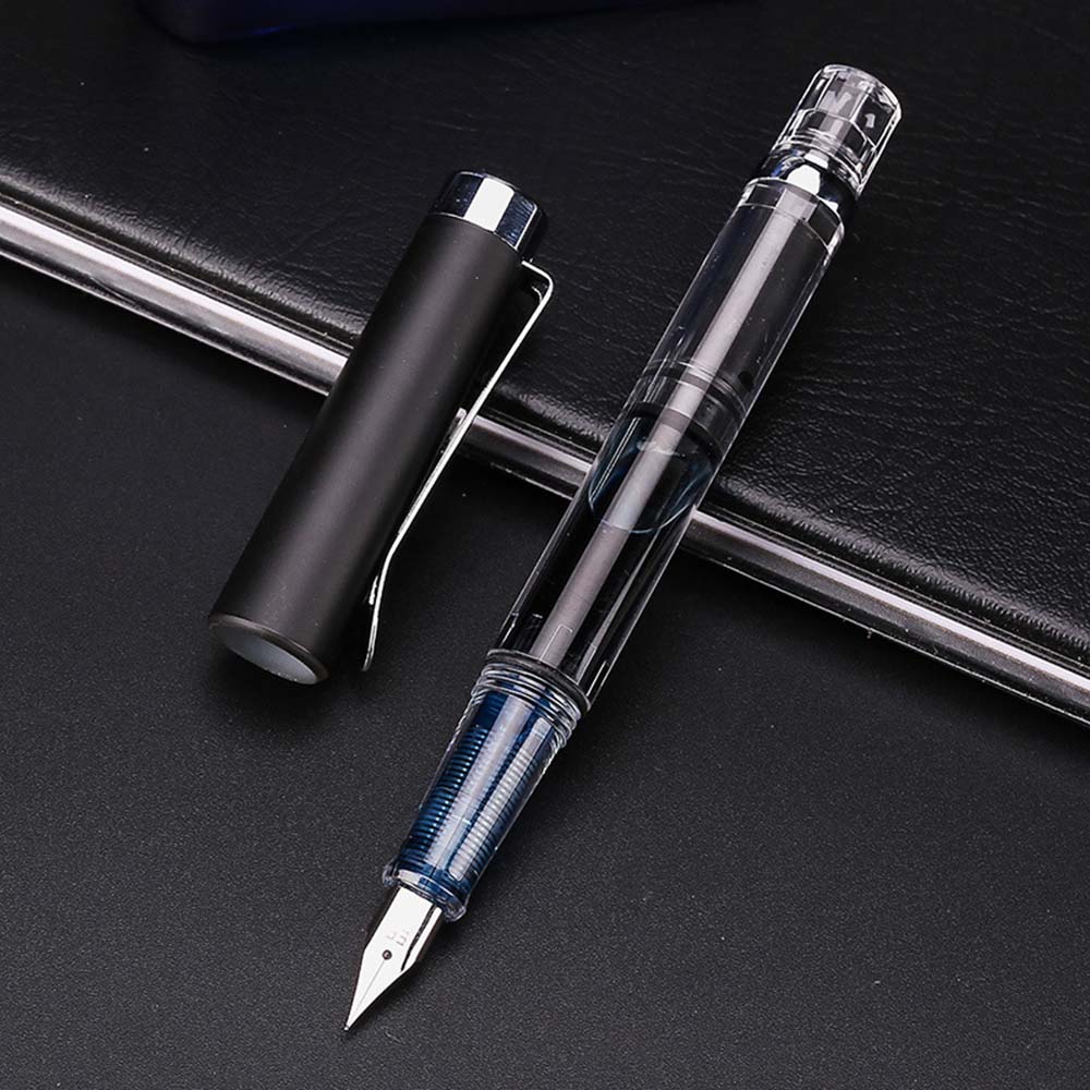 Fountain Pen Piston Transparent Gold/Silver Clip Fine Nib 0.5mm Wing Sung 3008 Fountain Pen: Black