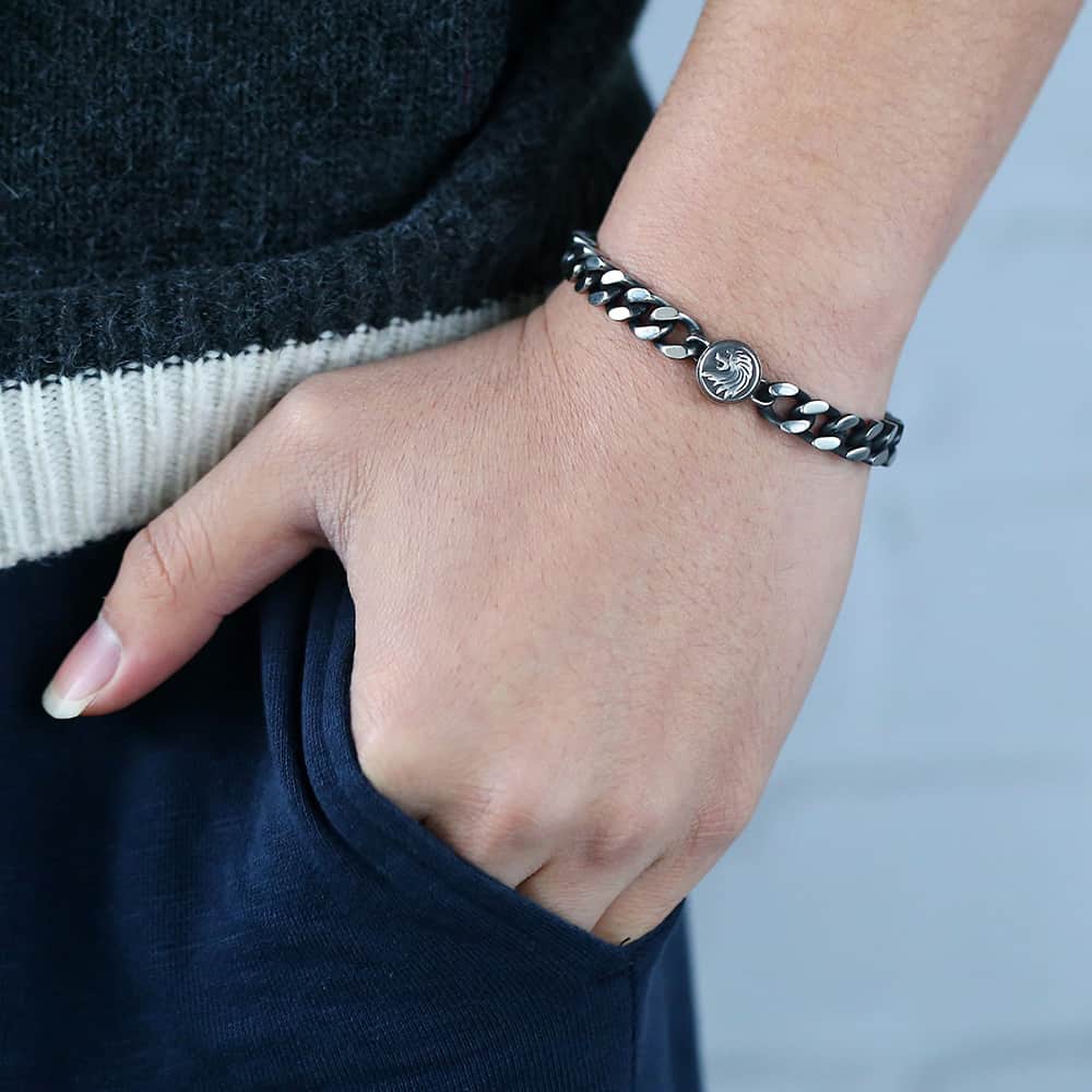 Lion Charm Men's Bracelets Curb Cuban Link Chain Stainless Steel Bracelet For Male Jewelry 8mm KDB22