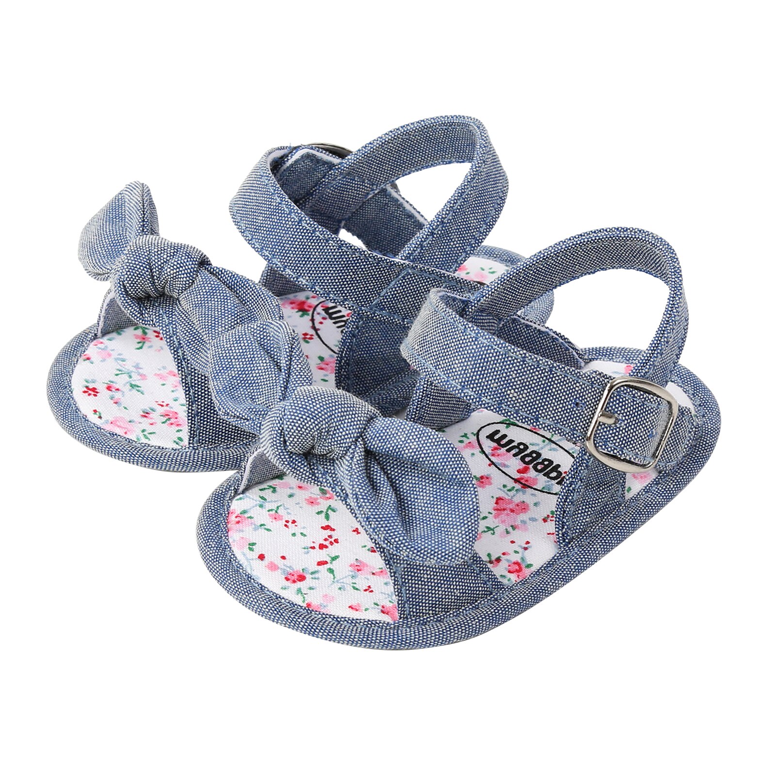 Sommer Infant Anti-slip Flache Schuhe Einfarbig Bownot Weiche Sohle Sandalen für Baby Mädchen: Blau / 0-6 Monate