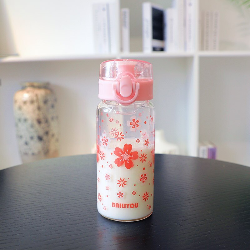 Dricksglas, bärbar kvinnlig, söt körsbärsblommakopp, värmebeständigt glas, te, citron, handkopp: Persikoblomma / 320ml