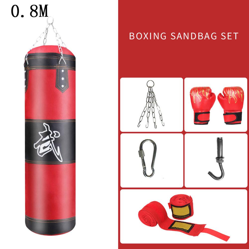 0.6M/0.8M/1M Boksen Tas Sport Fitness Training Apparatuur Kickboxing Muay Thai Lege Bokszak met Handschoenen Karabijnhaak: 0.8M