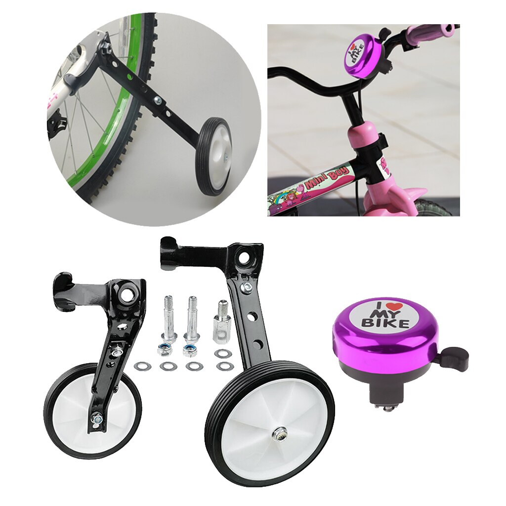 Steel Child Bike Training Wheel Stabilisers 16~24" Secure Wheel Bell