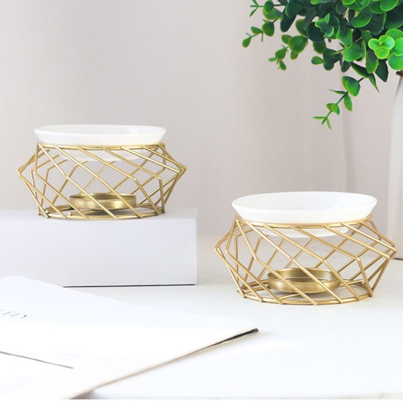 Quemador de aceite aromático, soporte de vela de aceite esencial de cerámica geométrica, calentador de cera para derretir fragancia para decoración de la Oficina y el hogar