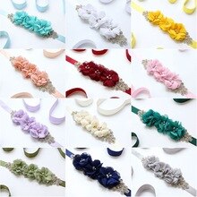fajín de Tres flores para mujer, pretina de cuentas de estrás, fajín nupcial, fajín para boda, vestido ceñido en la cintura, cinturón, 12 colores