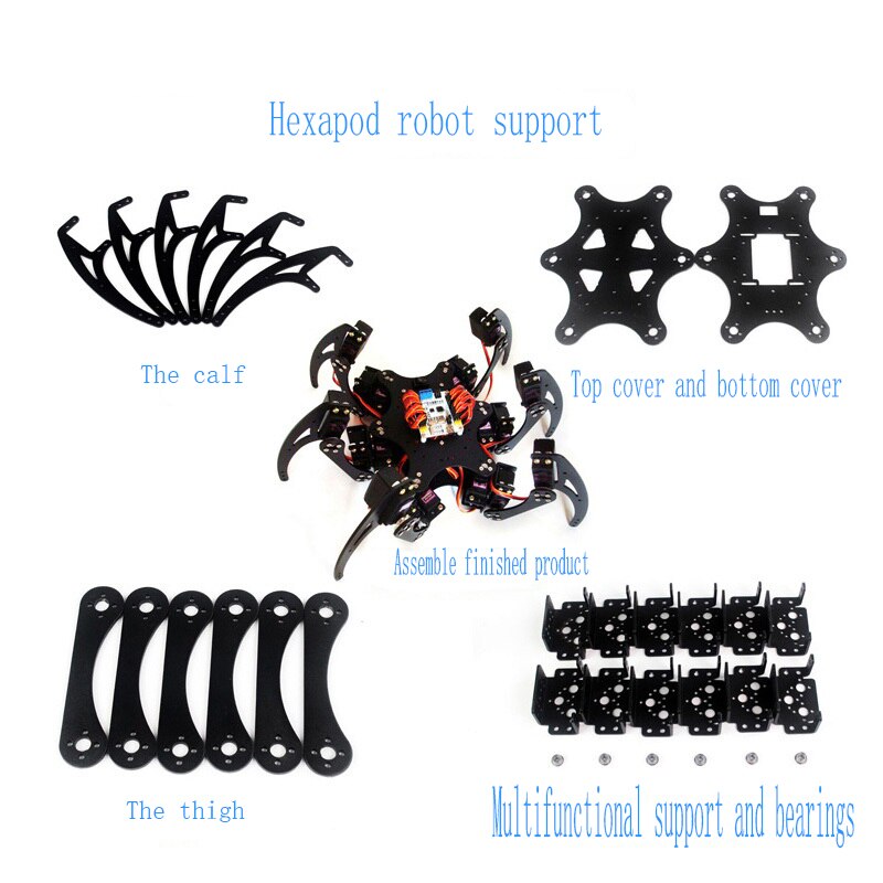 Robot de araña hexápoda, 6 patas, conjunto completo de engranaje de dirección, accesorios estructural, robot programable biónico