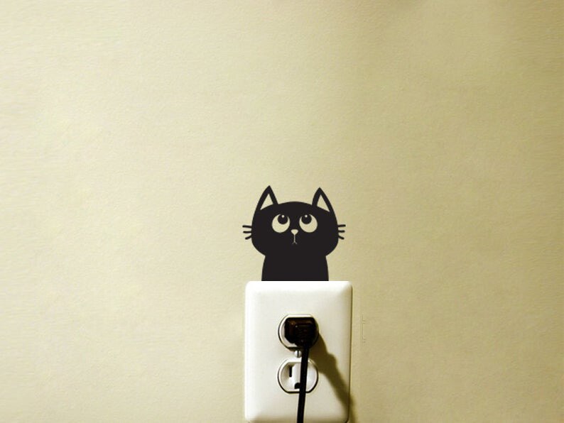 Twee Leuke Met Grappige Grote Ogen Katten Lichtschakelaar Stickers En Gluren Katten Sticker Voor Kinderkamer Muur Decor Art muzikale Muurschildering GA296