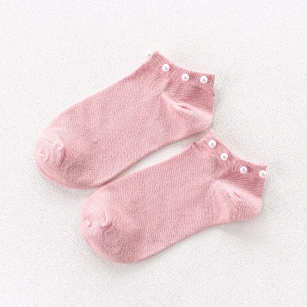 Calcetines cortos finos de seda y perlas para mujer, medias finas de cristal cálidas, 1 par, para verano,: Rosa