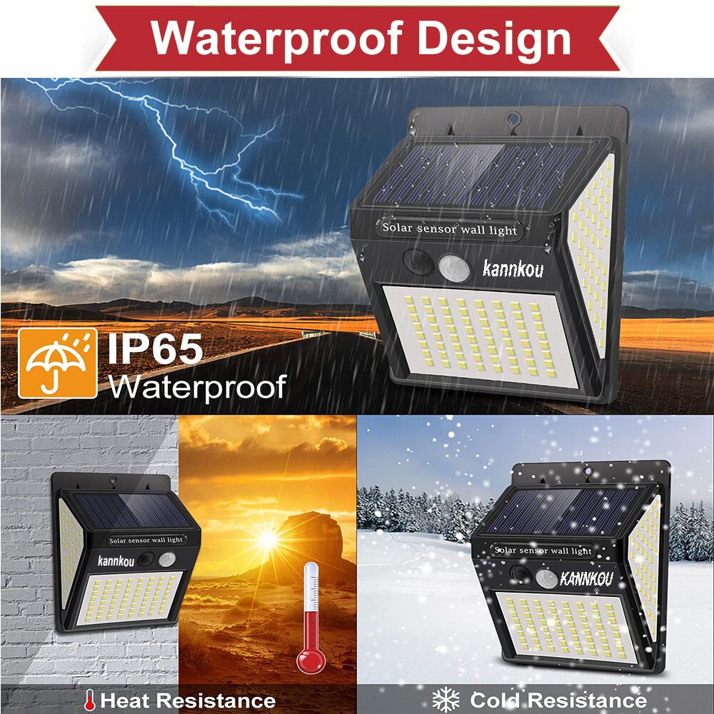 KANNKOU Solar Lights Outdoor 2/4/6PC 150LED PIR Motion Sensor IP65 Waterproof Outdoor LED Wall Light