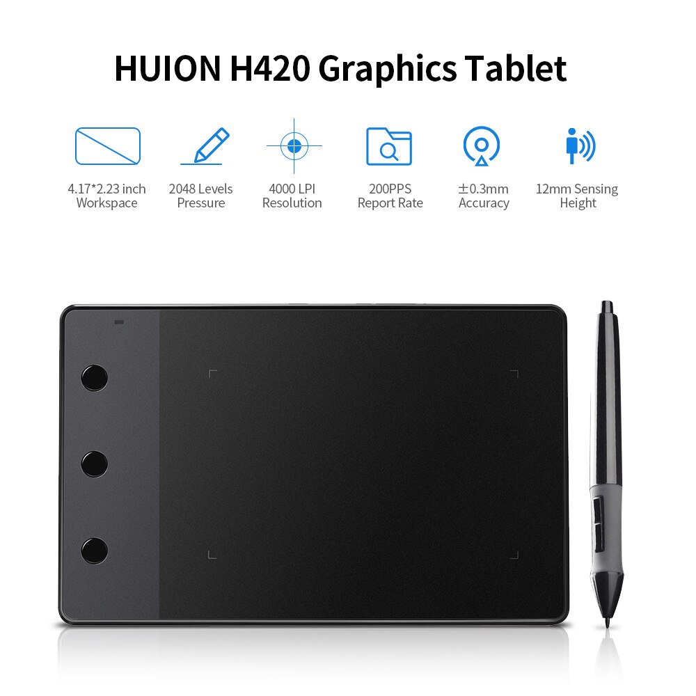 Huion H420 Graphics Tablet Digital Drawing Tablet with Pen 4000LPI for Windows and Mac for Drawing, Signing, Gaming
