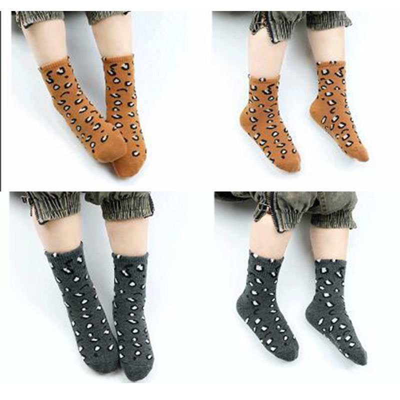 Leopard Print Children&#39;s Socks Autumn Winter Cotton Socks For Girls Boys 5 Pairs/set Decorative Socks Warm Ankle Socks