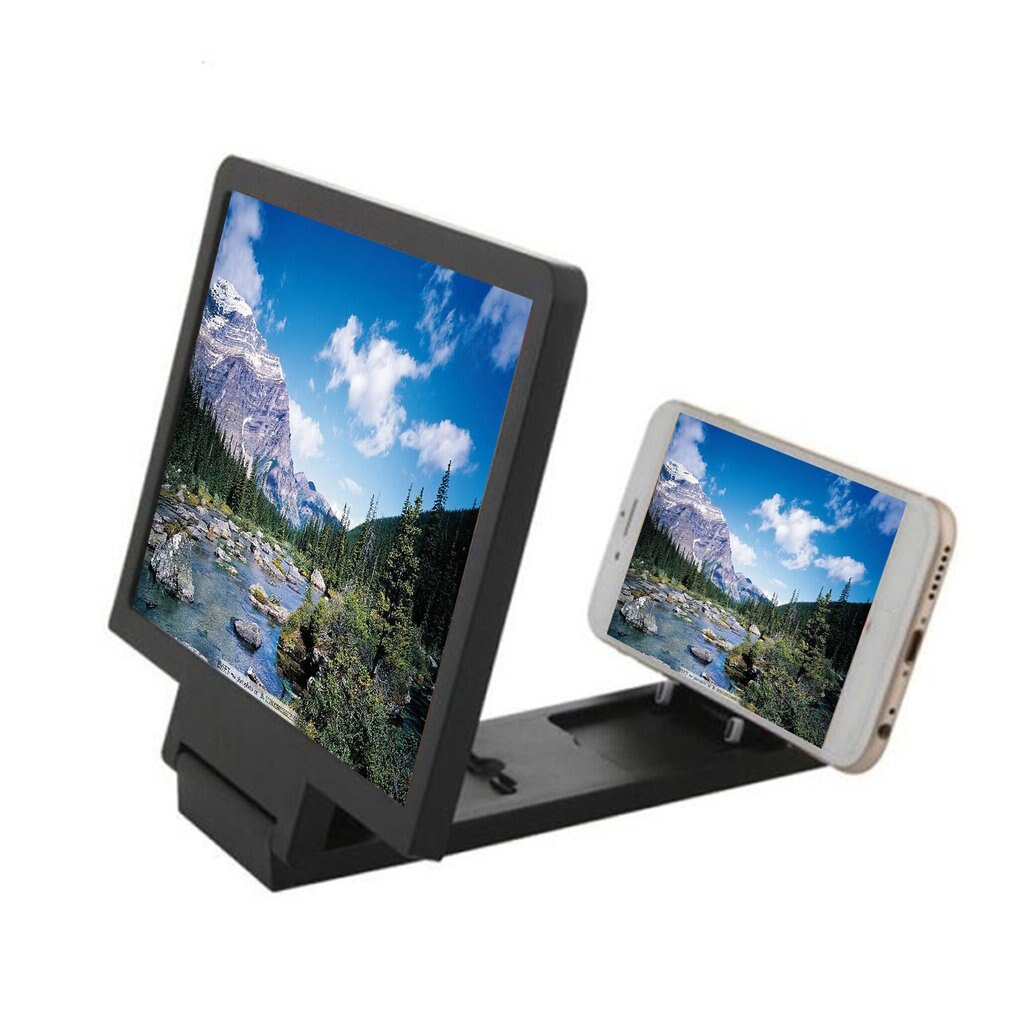 Mobiele Telefoon Screen Vergrootglas Ogen Bescherming Display 3D Video Screen Versterker Vergroot Uitbreiden Stand Houder Zonder Power: Black