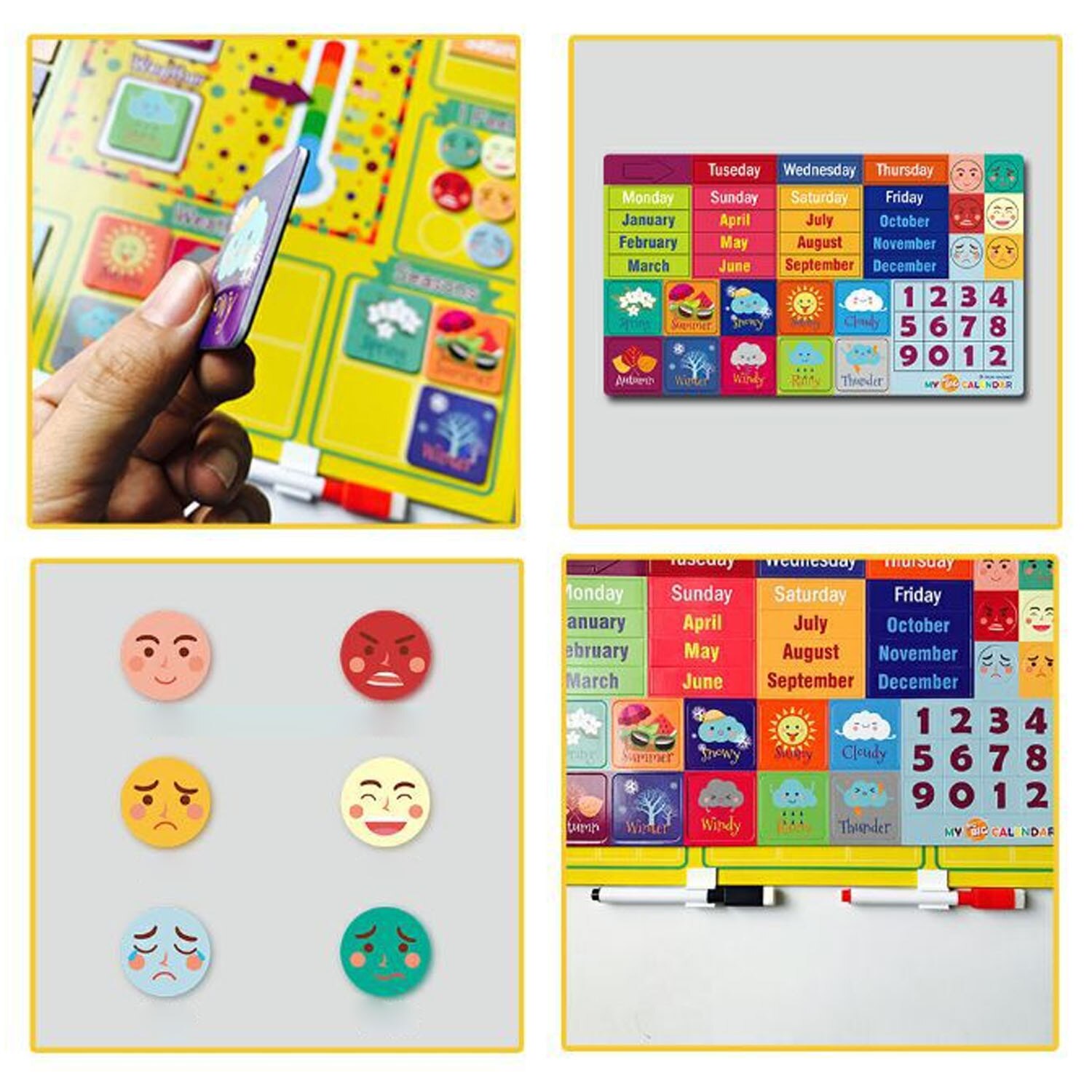 Calendrier Magnétique Enfant Chuckle - 40x32 Cm - Apprentissage Saisons Et Météo