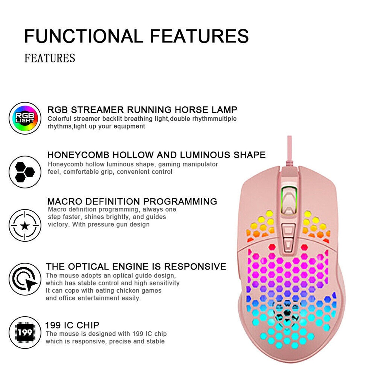 Gaming Mice Mouse 6400 DPI USB RGB Flowing Backlit Light Wired Laptop Compute USB Photoelectric PC Mice Luminous Mouse Colorful