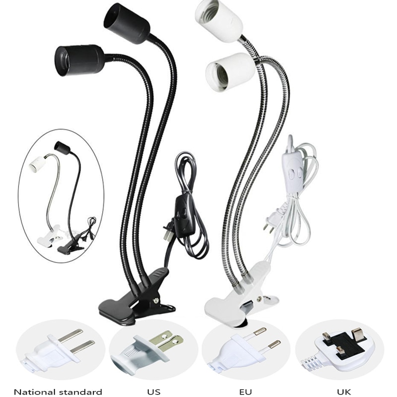 360 degrés Flexible porte-lampe pince E27 Base LED lampe de bureau livre lumières support US/ue/royaume-uni prise porte-lampe pince directe