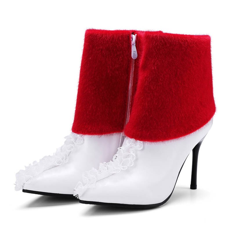 Morazora stil pu tunna höga klackar skor kvinna spetsad tå höst vinter ankelboots för kvinnor bröllopsskor